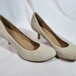 Donald J Pliner Canvas Kitten Heels Pumps Women's Size 7.5M Leather Bottoms